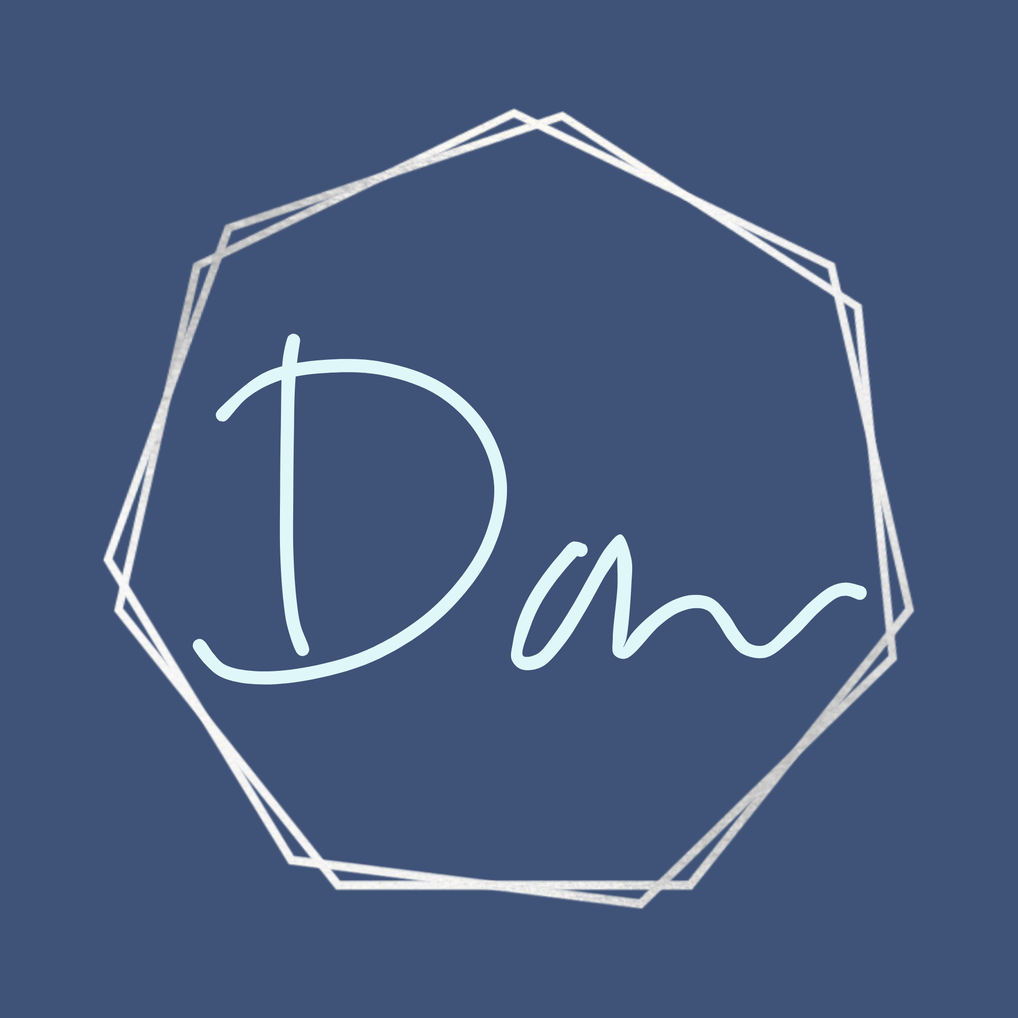 A white hexagon shape with Dani written inside.