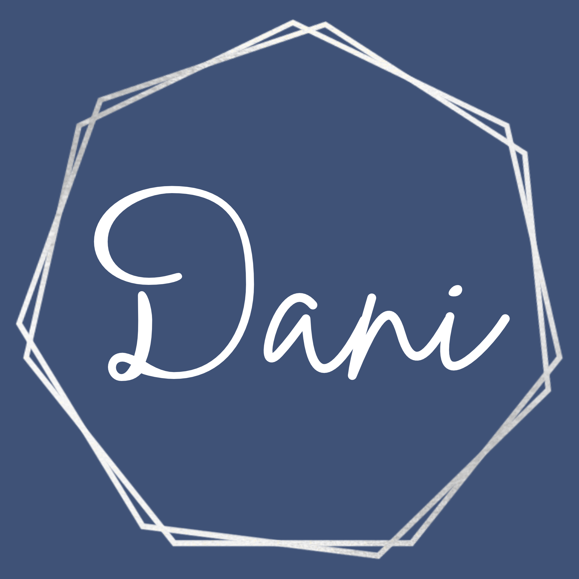 A white hexagon shape with Dani written inside.